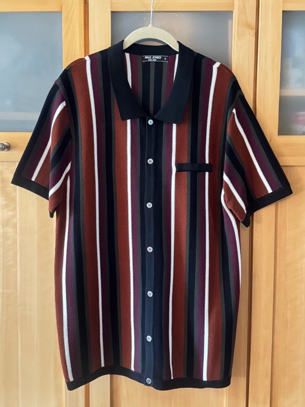 Paul Jones Men's Retro Vertical Stripe Button-Down Knit Polo - Size M